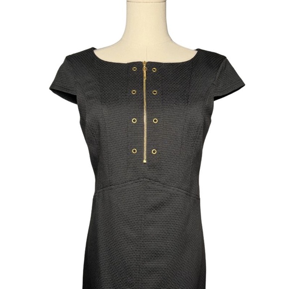 Ellen Tracy Black Dress with Gold Zipper and Gold Rivets (02) - Picture 4 of 10